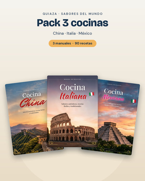 Pack de 3 manuales de cocina de Guiaza: China, Italia y México.